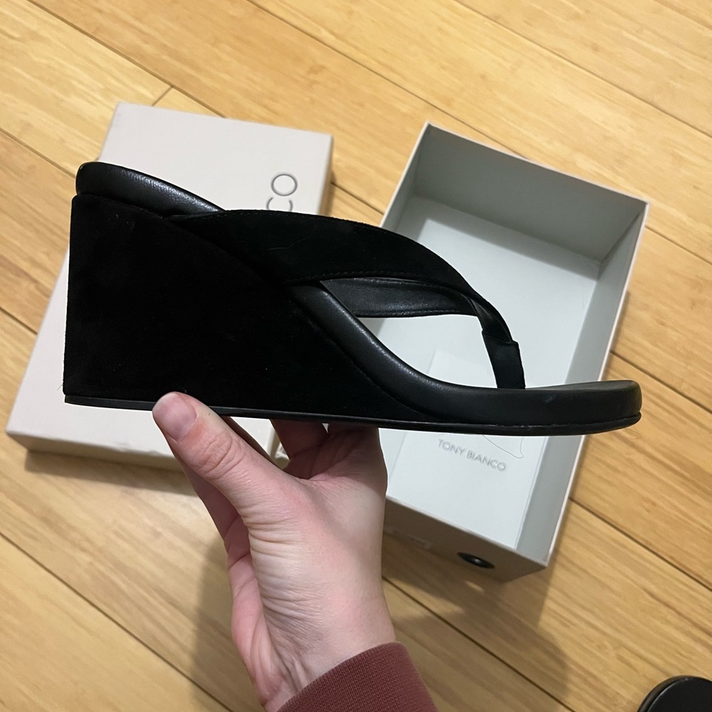 Tony Bianco Black Wedge Slides